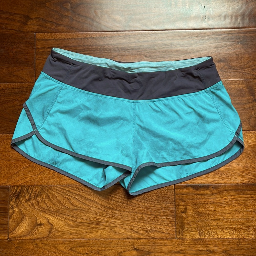Lululemon Speed Shorts Turquoise Coal Spray Dye Size 10